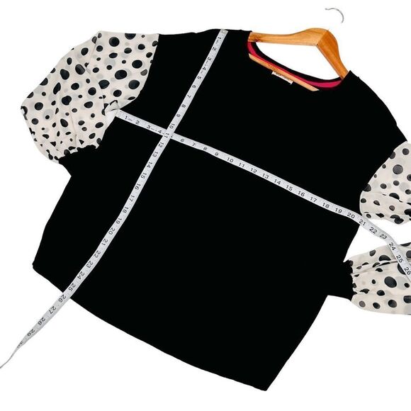 OVLA black sweater with sheer black polka dot sleeves size medium - Picture 5 of 8